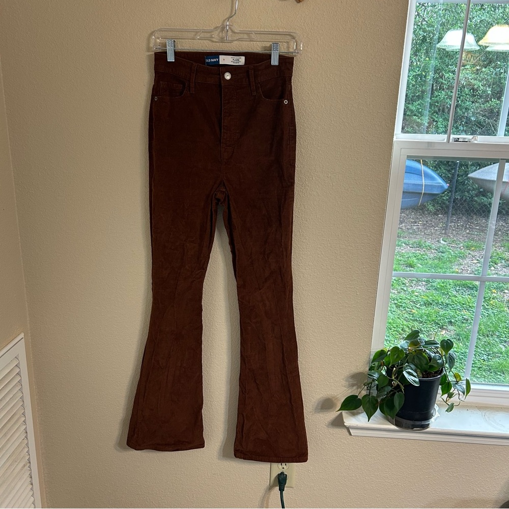 Old Navy Higher High Rise Flare Brown Corduroy Pants Size 2 70s Festival Boho B5